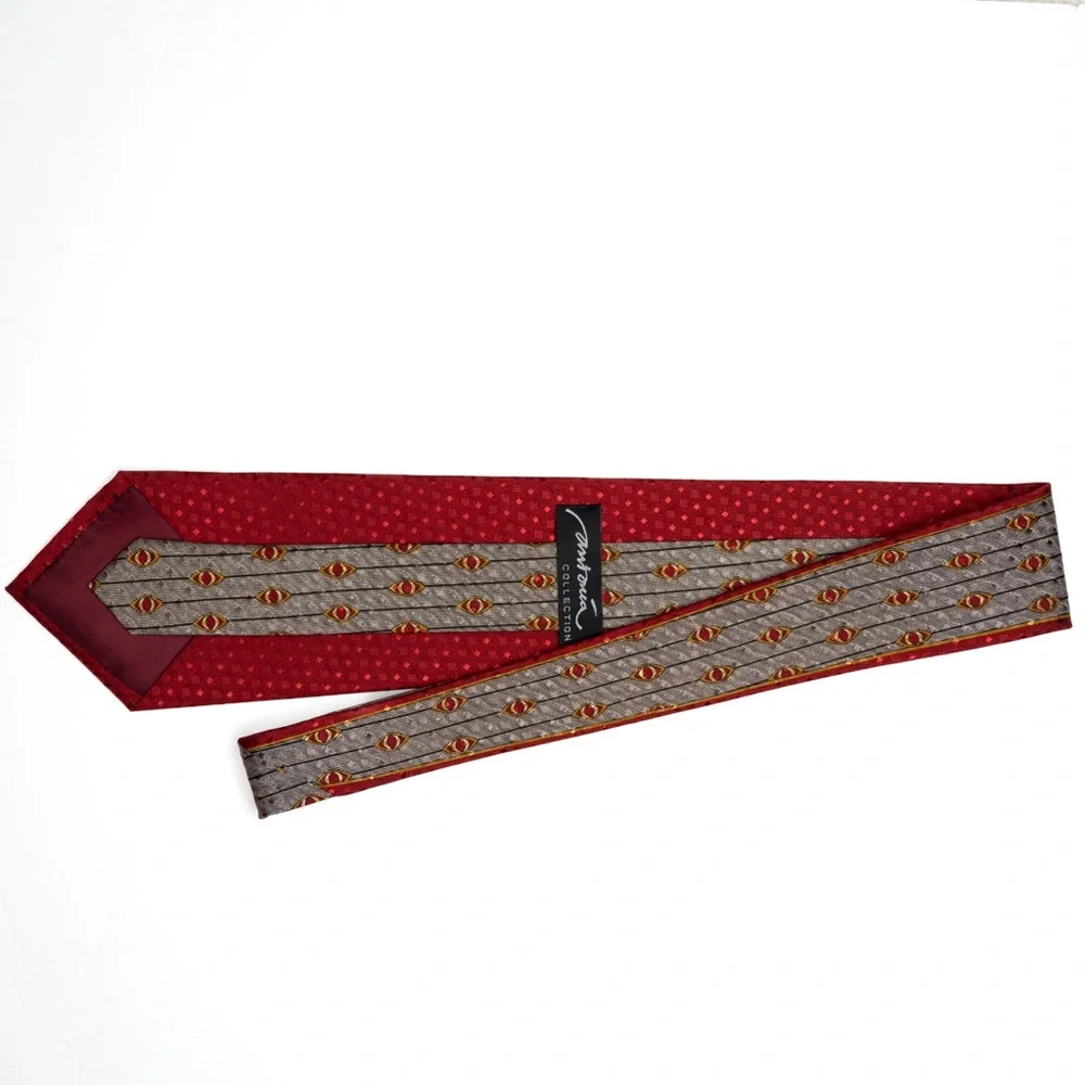 Vintage Antonia Collection Red and Gray Silk Men's Necktie,‎ Abstract Unique EUC